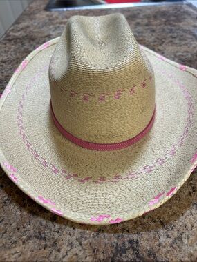 Kids Straw Cowboy Hat with Pink Trim